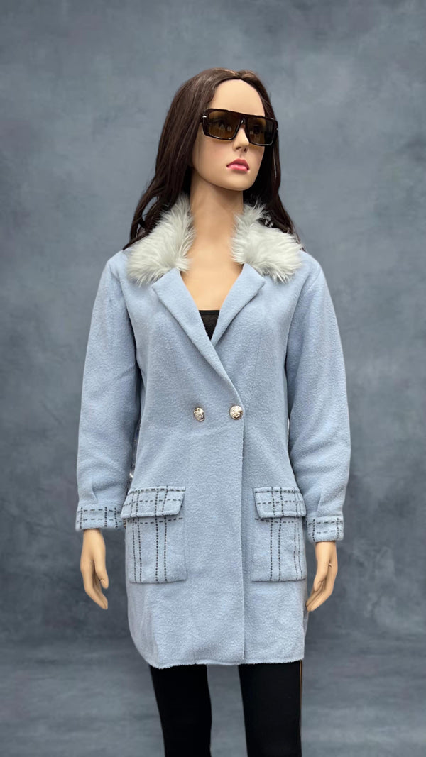 Premium Quality  Vloriastar Wool Long Coat With Fur AH04116