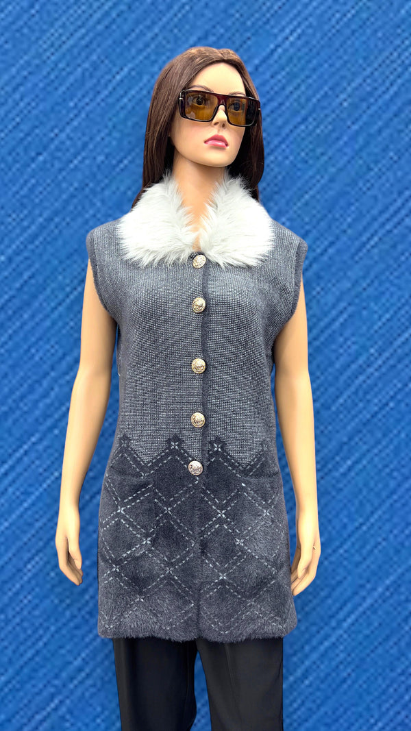 Premium Quality Winter Collection Vloriastar Sleevless Wool Sweater With Fur AH04878