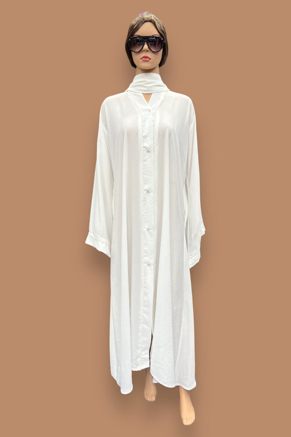 White Gown Qureshia Lace Abaya AH04797