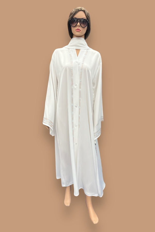 White Gown Two Side Stone Abaya AH04800