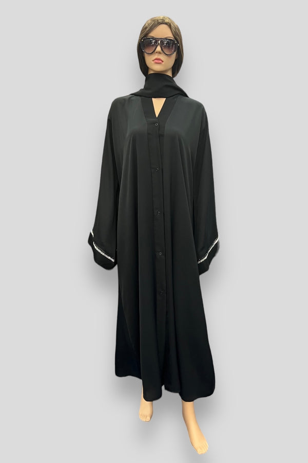 Black Gown Stone Lace Abaya AH04804