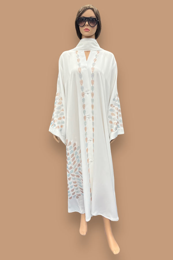 White Gown Stone Bunch Abaya AH04801