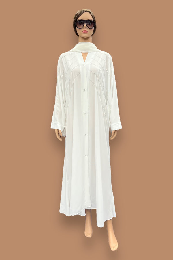 White Gown With Stone Butterfly Style Abaya AH04799