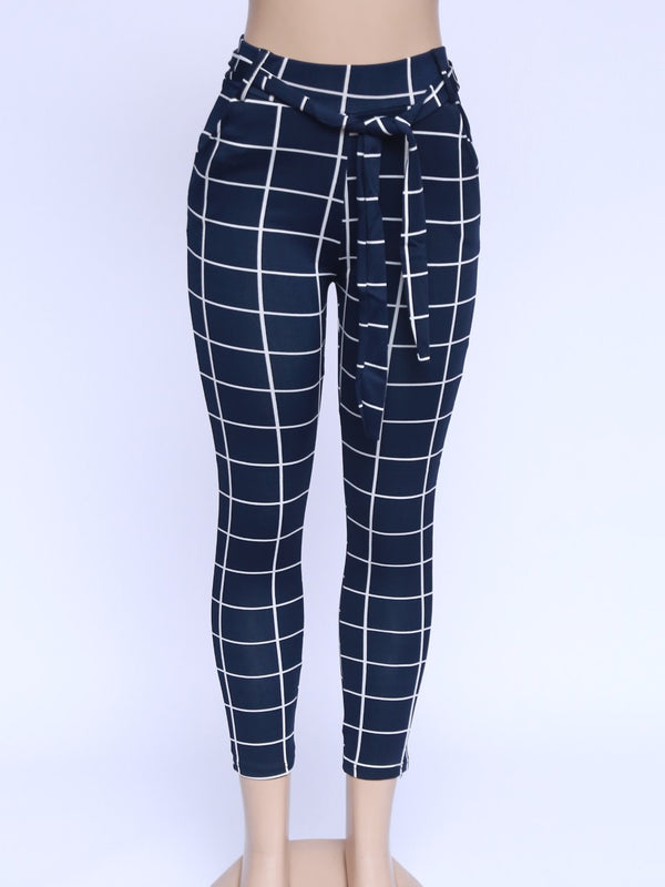 Checkered Legging With Belt Stretchable Fabric AH2252